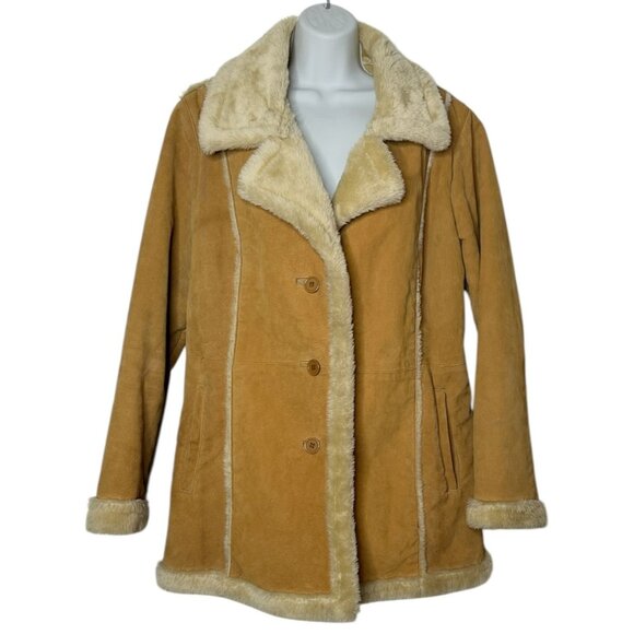 Vintage Leather Jackets & Blazers - Vintage Leather Penny Lane Coat Suede Faux Fur Lining Mid-Length Brown XL 90s
